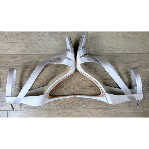 Vince Camuto Imagine Devin Heels 10 Silver Strappy Stiletto 4" Leather Fabric - Picture 9 of 12